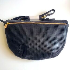 NWOT Clare V Grande Fanny Veg Tanned Italian Leather Black Perf